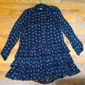 ZARA floral mini dress. The colors include black, red/pink and green. Size is M.